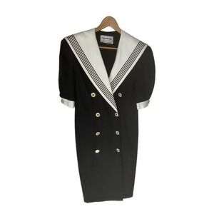 Donna Morgan Vintage Black Double Breasted Sailor Nautical Cape Collar Dress 16